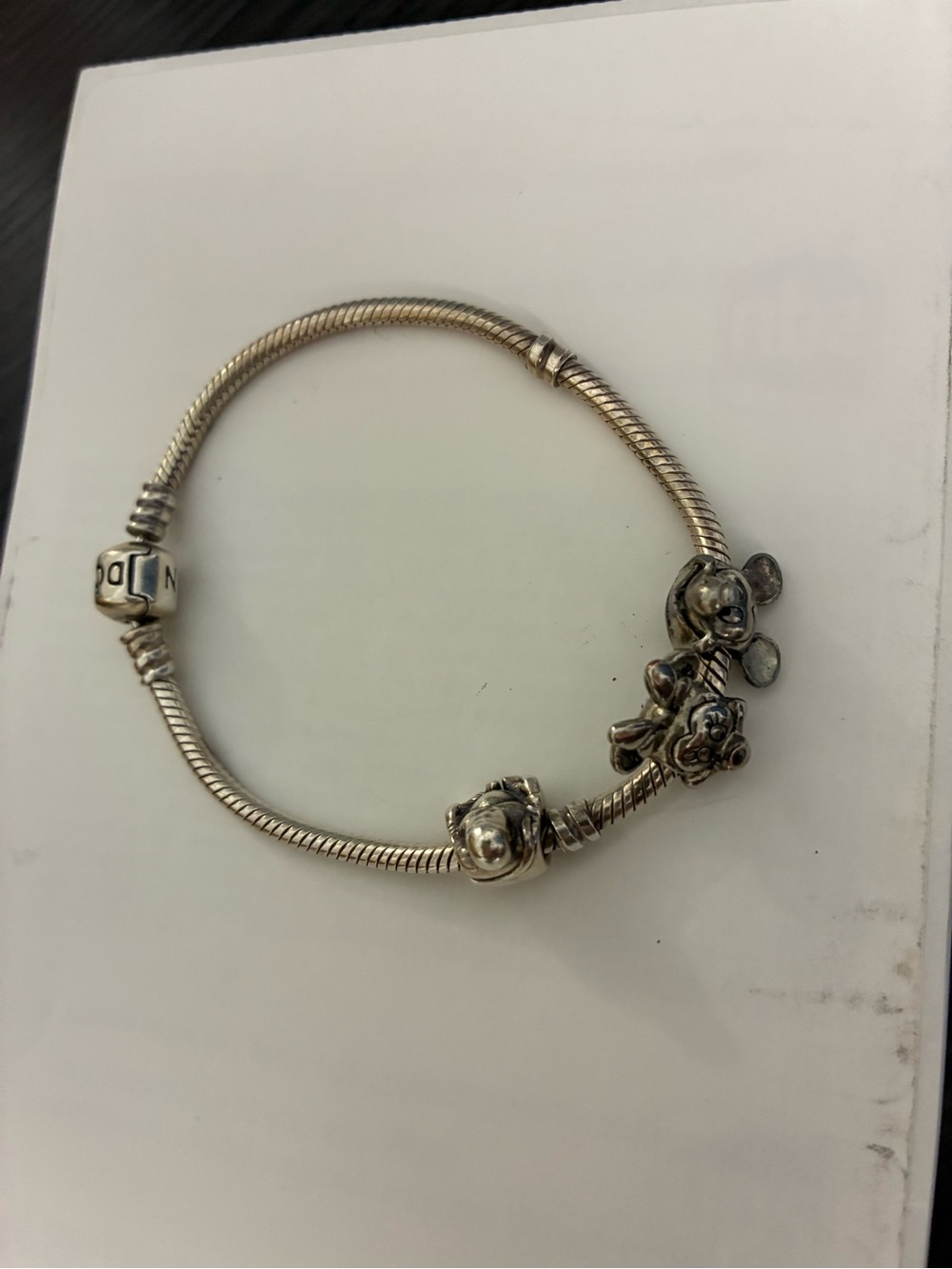 Pandora Silver Charm Bracelet with Teddy and Bead Charms - Silver